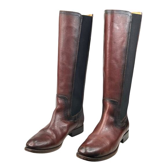 Frye Women’s Lindsay Gore Tall Brown Leather Riding Boots Size US 6 - Picture 6 of 12